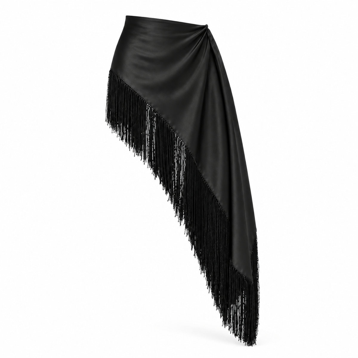 Asymmetric Satin Fringe Wrap